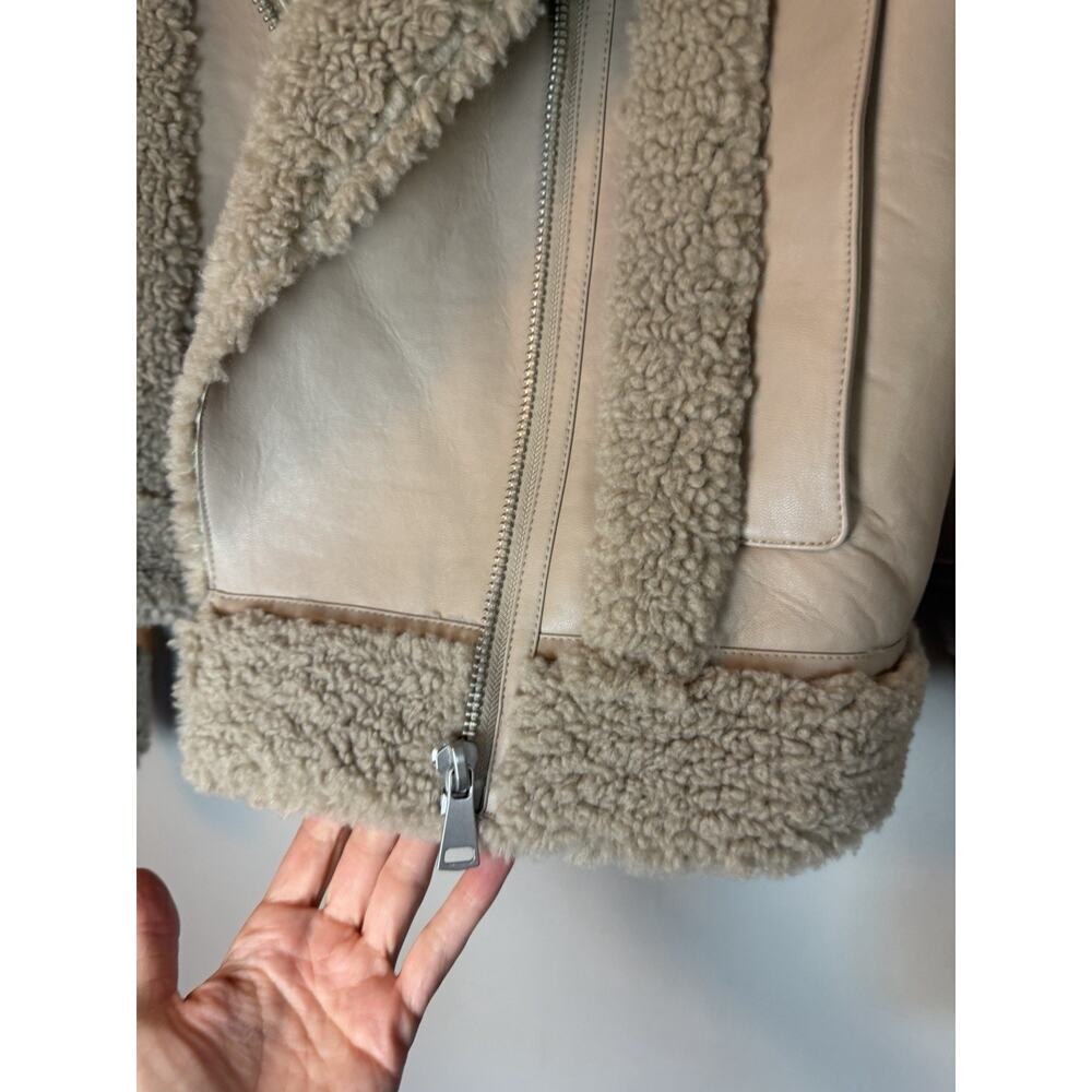 Apparis Jay Faux Leather & Faux Shearling Moto Jacket Taupe Sz M $465 NWT - Picture 10 of 16